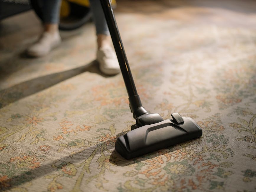 Detail-oriented vacuuming of a carpeted living room floor