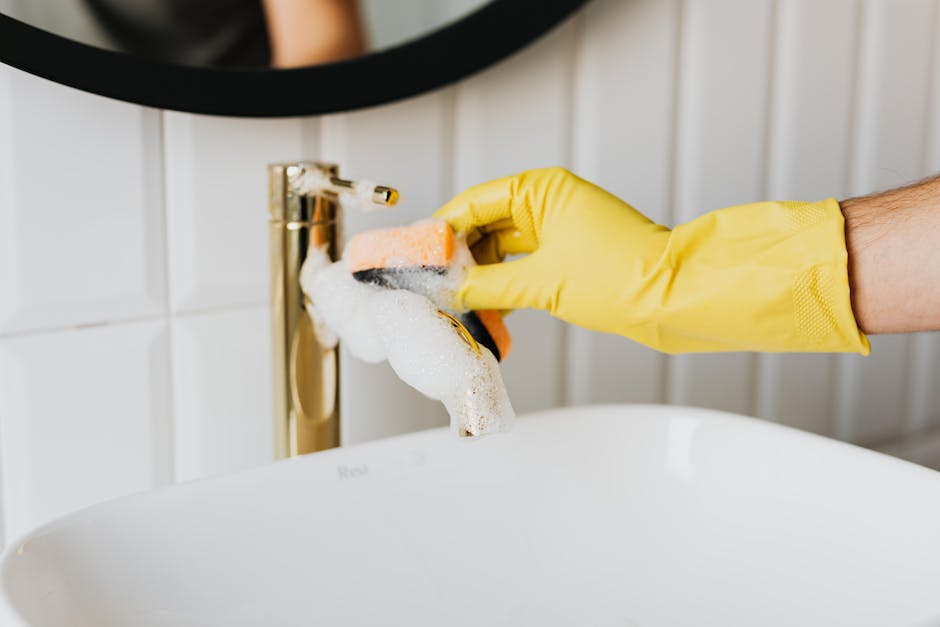 Sparkling clean bathroom sink and fixtures